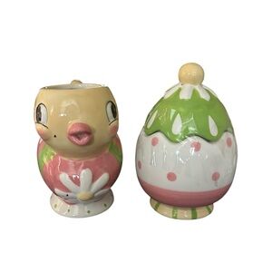 Johanna Parker Anthropomorphic Easter Chick and Egg creamer and sugar set